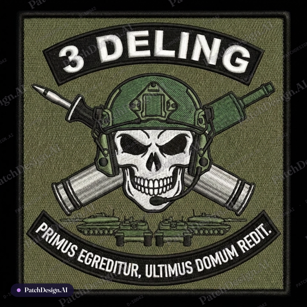 Make a patch that is square (military) where there is a skull and a apfsds round and a HEA — custom patch designed with AI