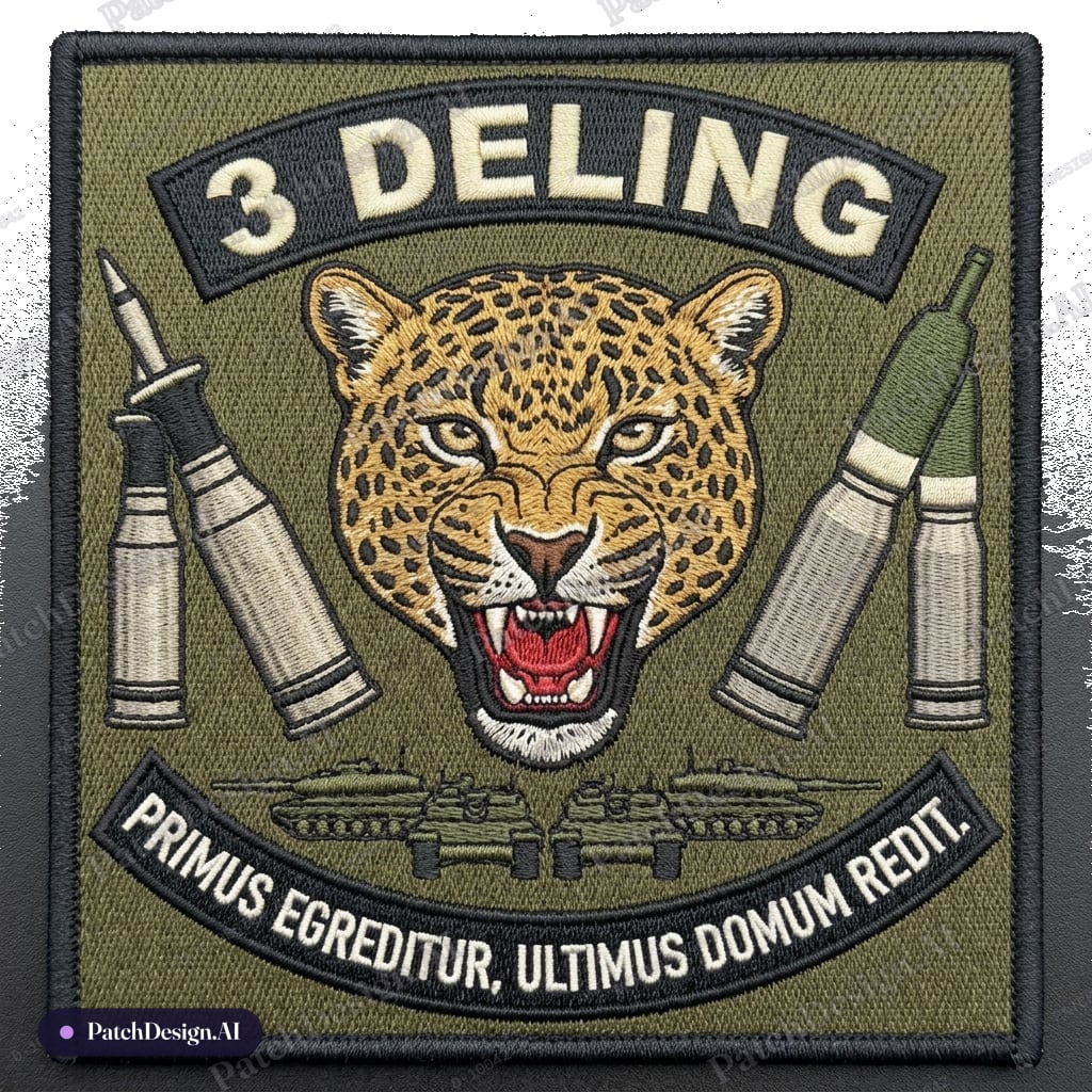 Make a platoon patch for a danish tank platoon that includes the danish flag, a skul(with  — custom patch designed with AI