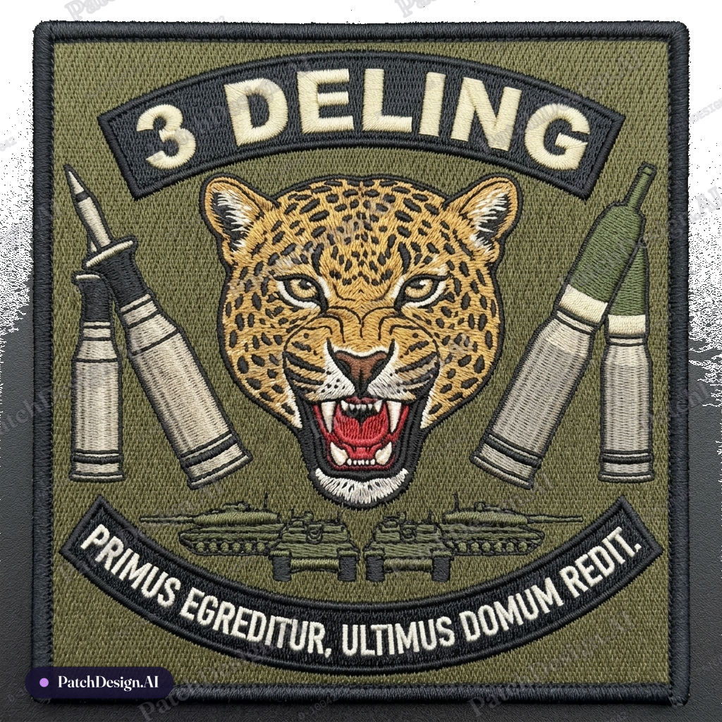 Make a platoon patch for a danish tank platoon that includes the danish flag, a skul(with  — custom patch designed with AI