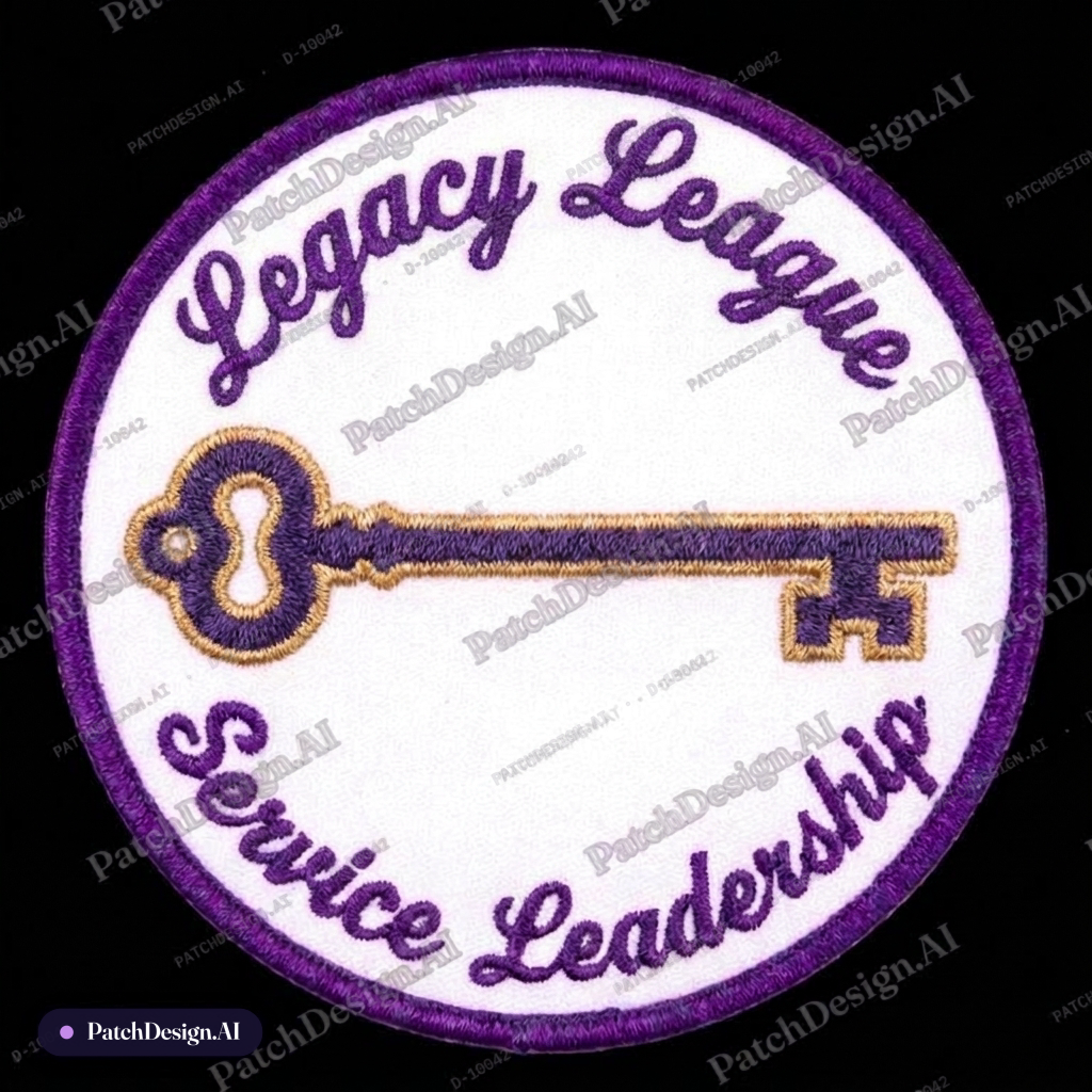 Set key at an angle, put the words Service Leadership to follow along the inside circular  — custom patch designed with AI