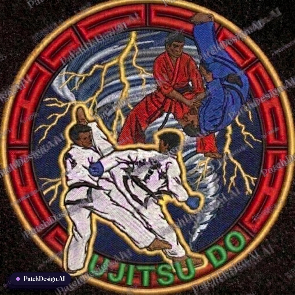 The two men on top change the gi red and blue — custom patch designed with AI