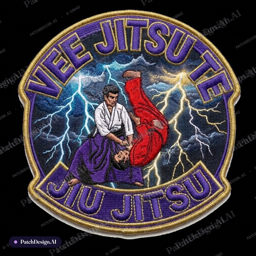 Gold outline Royal purple letters — custom patch designed with AI