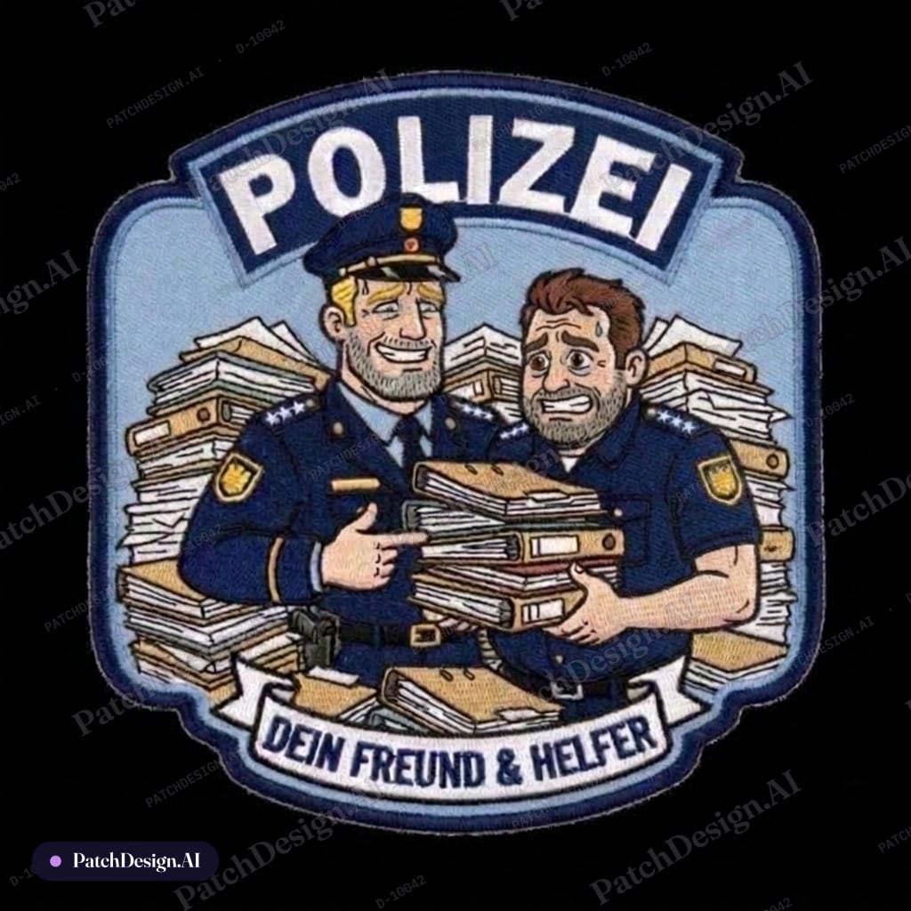 Ok noch kleinigkeiten. blonder polizist dreitagebart, drei silberne sterne. nicht so hinte — custom patch designed with AI