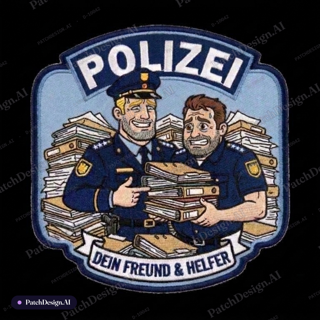 Ok noch kleinigkeiten. blonder polizist dreitagebart, drei silberne sterne. nicht so hinte — custom patch designed with AI