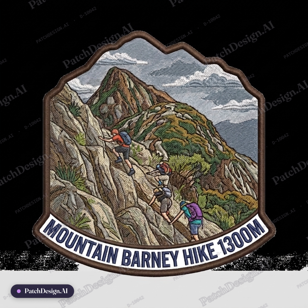 Make me a Mount Barney patch with a 1300m. The main part is a rock scramble. With a water  — custom patch designed with AI