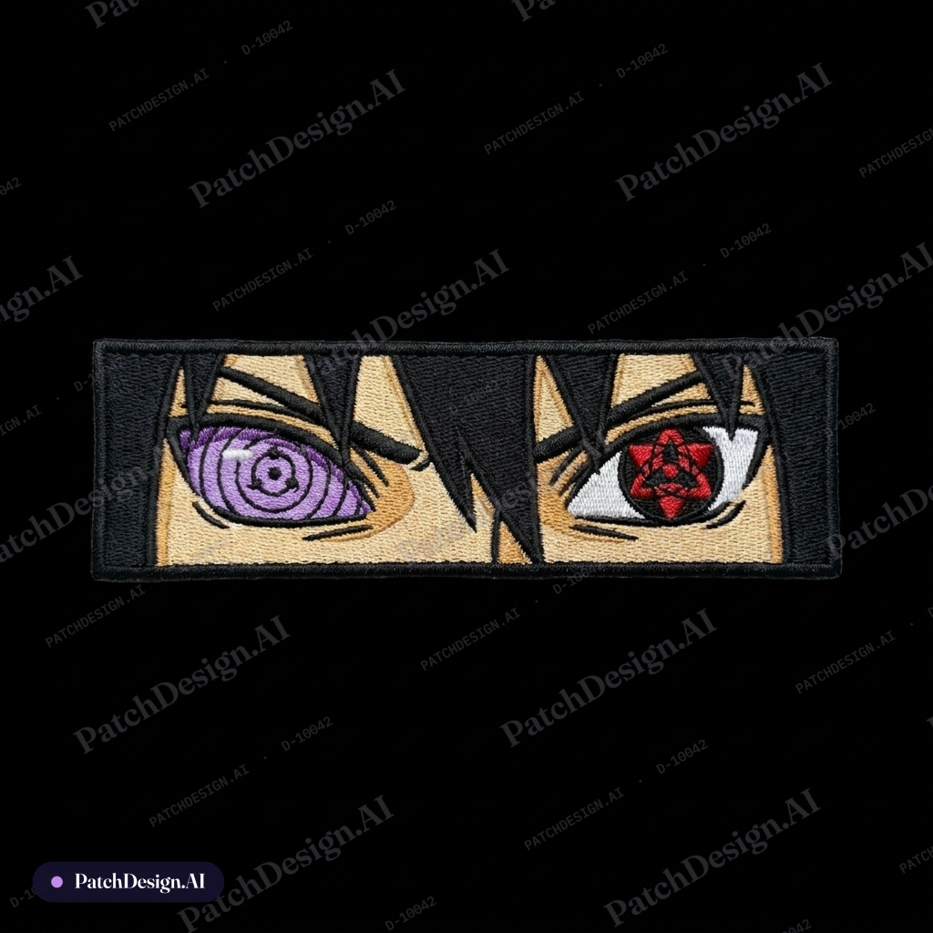 His hair black no frame and no uchiha symbol — custom patch designed with AI