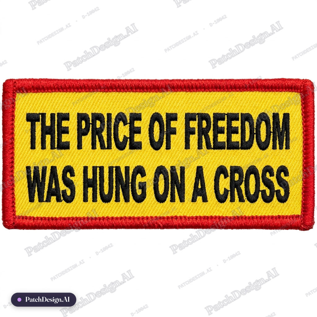 Red Border, yellow background, black text — custom patch designed with AI