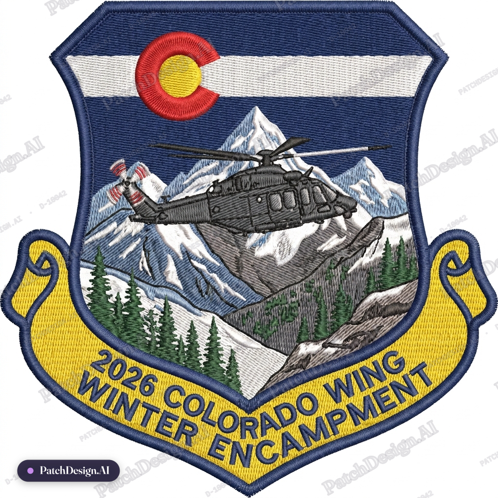 Help me make a patch in a shield shape with the bottom saying 2026 Colorado Wing Winter En — custom patch designed with AI