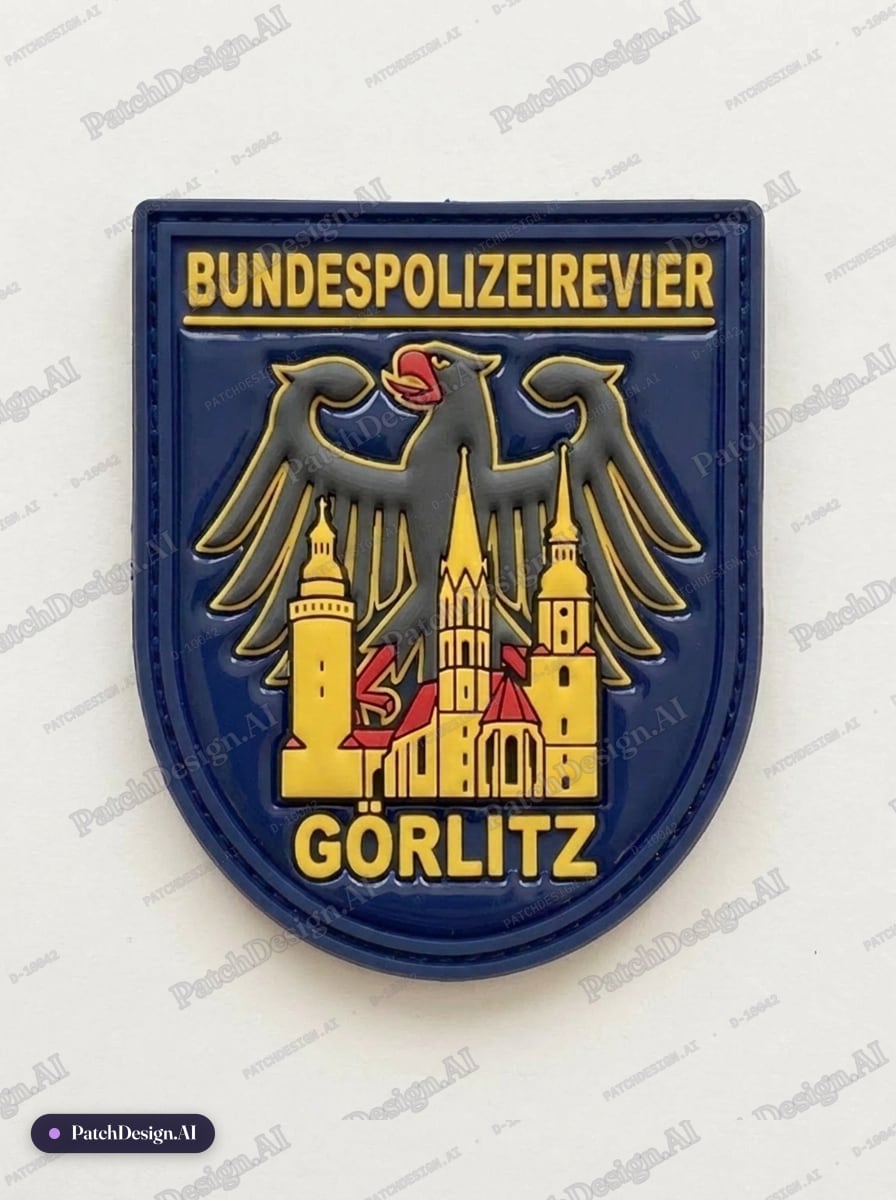 Vordergrund: Görlitz Reichenbacher Turm, Kaisertrutz, Nikolaiturm, Peterskirche, Dicker Tu — custom patch designed with AI