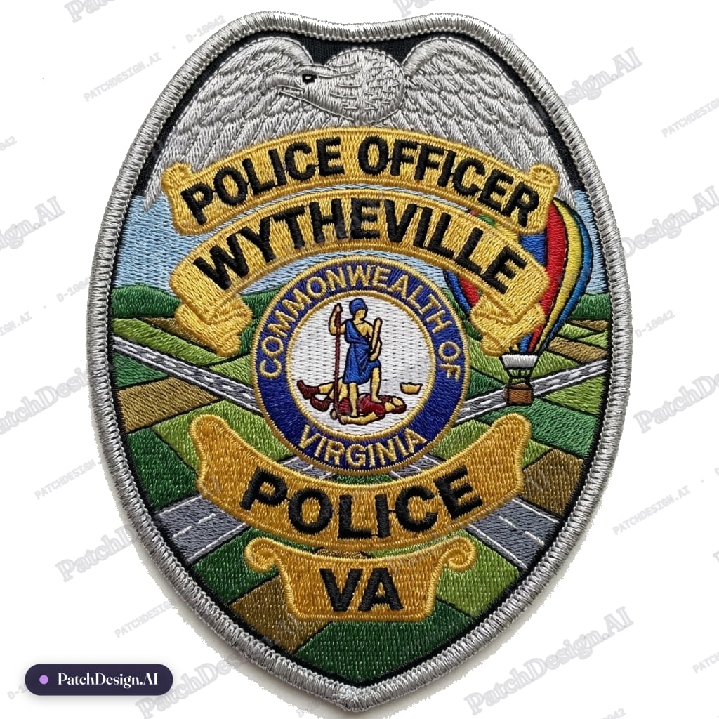 USE THAT BADGE ON THE PATCH WITH THE FARMLAND, INTERSTATES, AND BALLOON ON IT — custom patch designed with AI