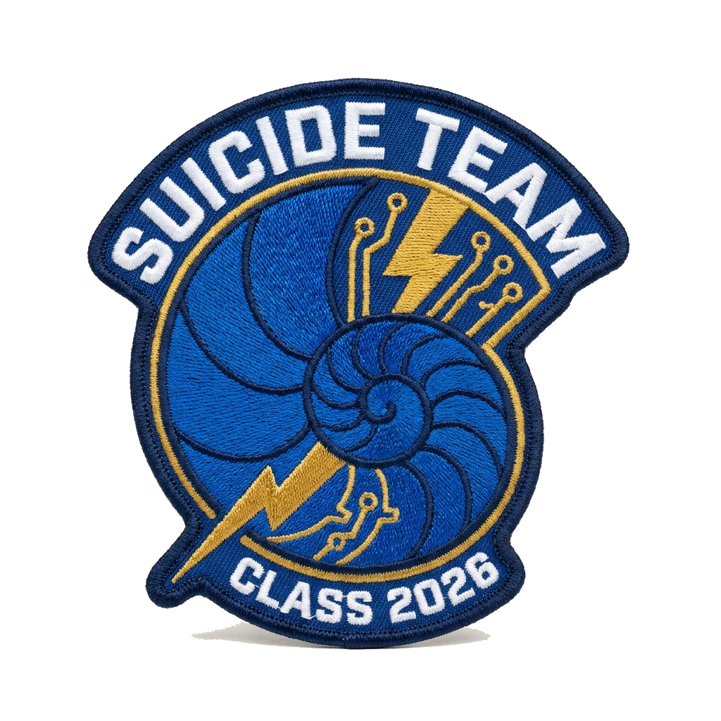 I want a patch for a Engineering capstone project. The team was "Suicide Team", and class  — custom patch designed with AI