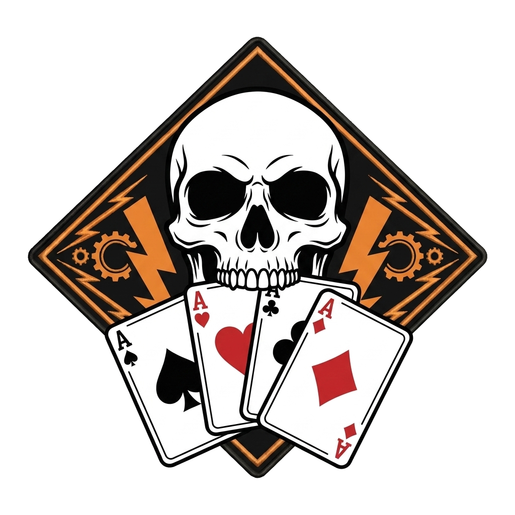 A DIAMOND WITH A VECTOR SKULL HOLDING A DECK OF ACE CARDS IN ITS MOUTH