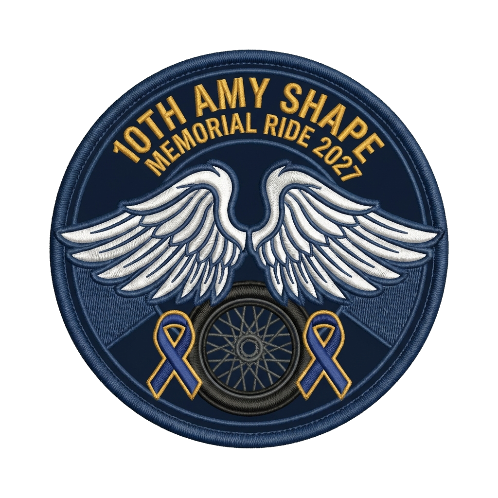 Event / Team: 10th Amy Shape Memorial Ride 2027 — Main Feature: Fallen angel wings — Width — custom patch designed with AI