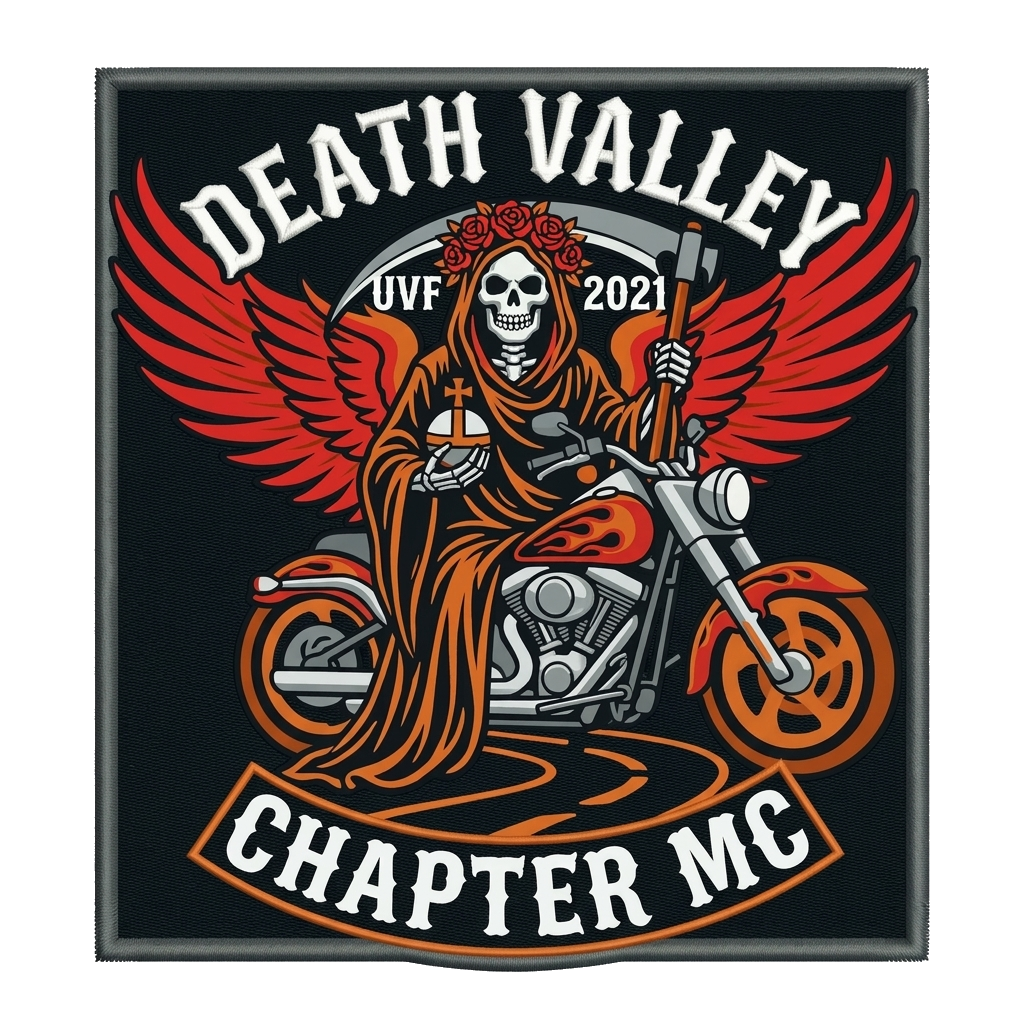 Main Feature: Santa Muerte , UVF 2021 — Shape: Square — custom patch designed with AI