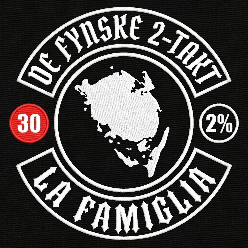 A complete circular motorcycle club back patch logo on a solid black background…