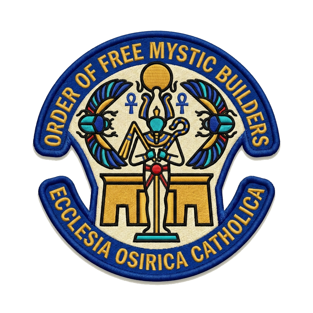 Order of Free Mystic Builders. Ecclesia Osirica Catholica logo incorporating kemetic icono — custom patch designed with AI