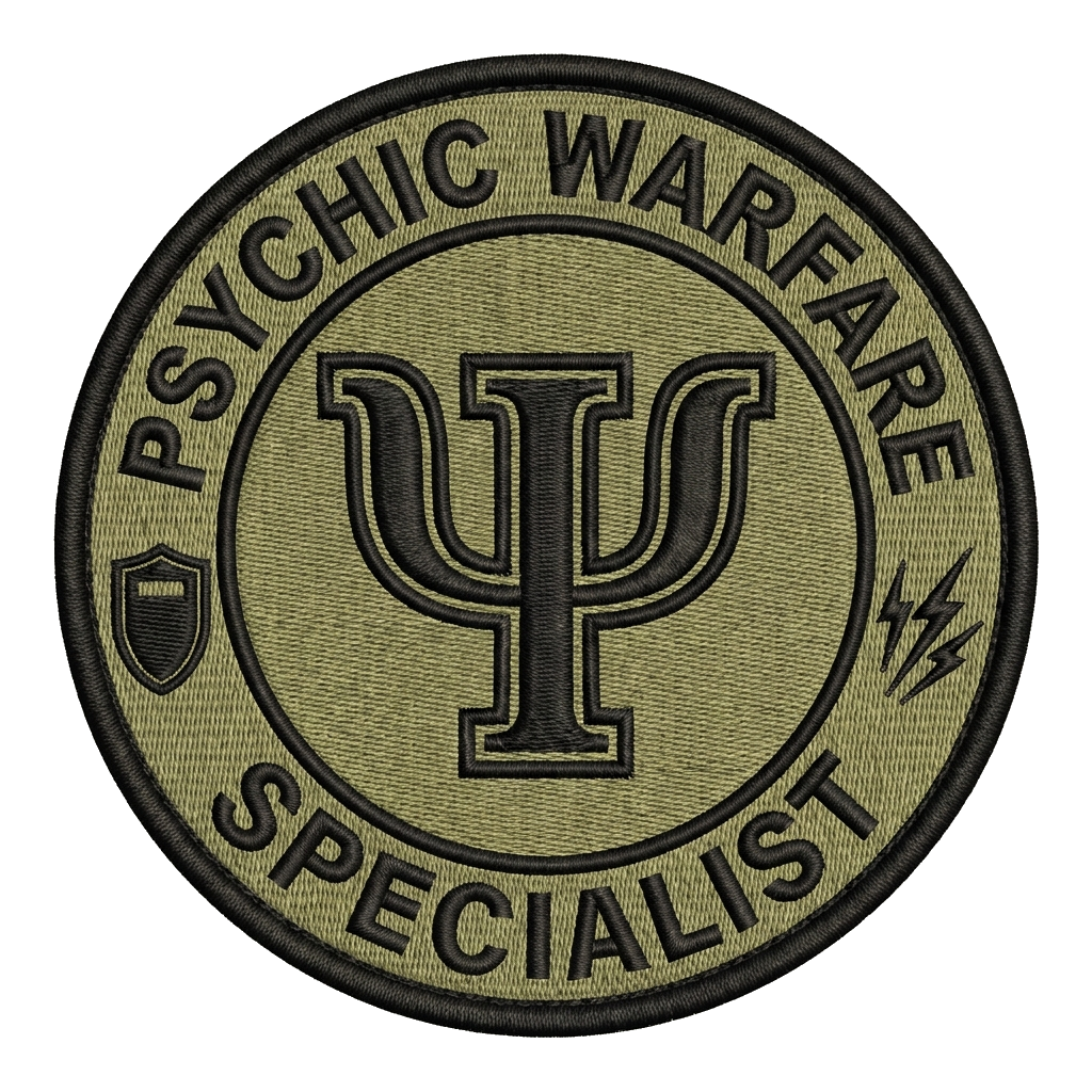 A high-quality close-up photo of a round tactical PVC morale patch with velcro …
