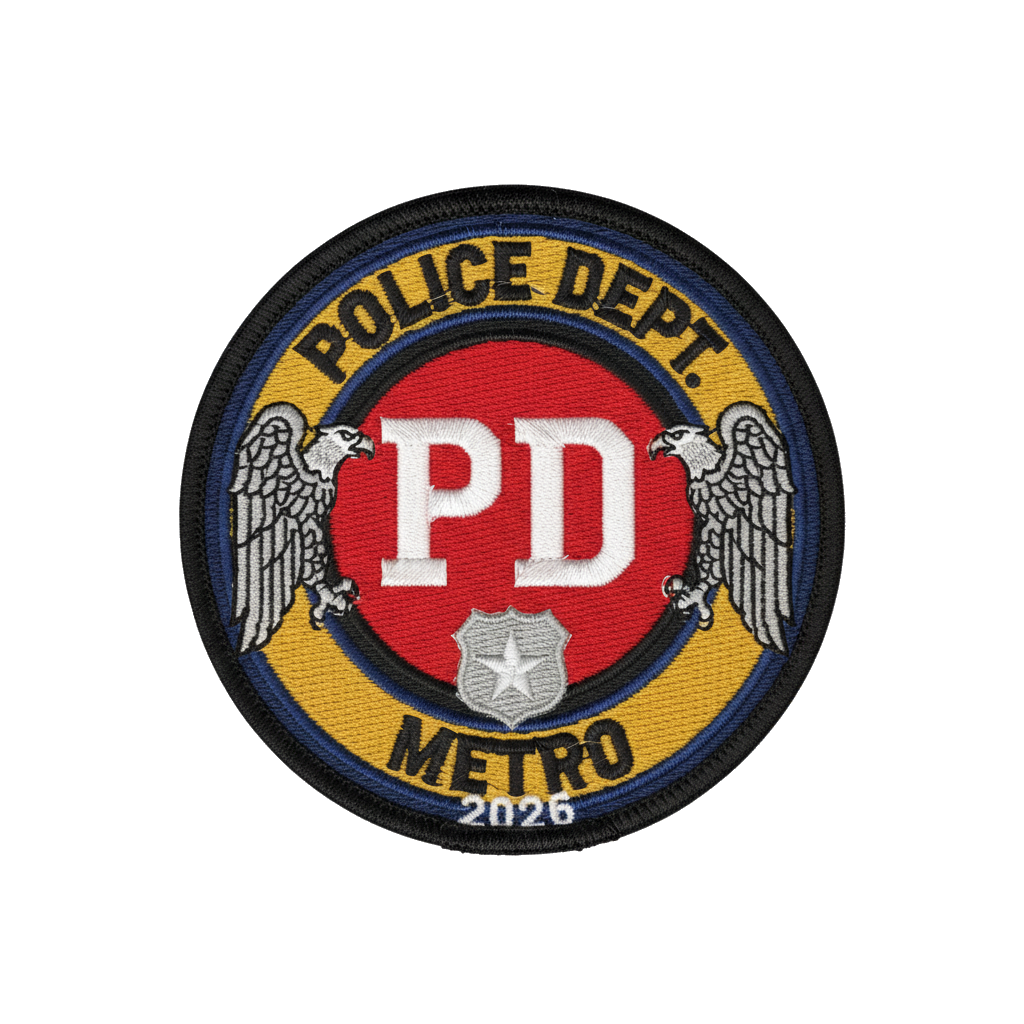 ASimple red circle patch with the letters PD in white — generic law-enforcement design, no — custom patch designed with AI