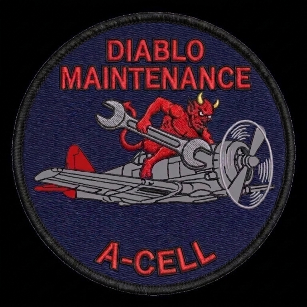 Plane and devil a little lower, so that it’s not so close to maintenance word — custom patch designed with AI