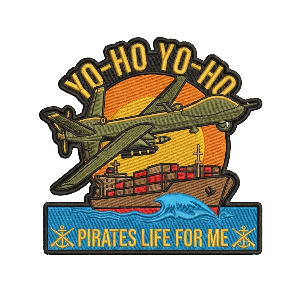 I want an Air Force Style morale patch. I want it to include a container ship, transiting  — custom patch designed with AI