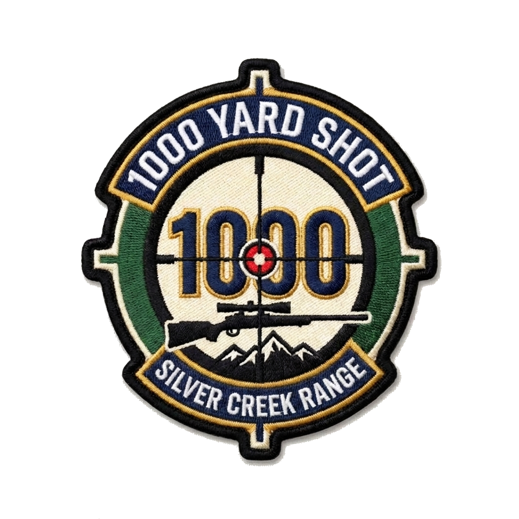 1000 yard shot achievement at SCR range — custom patch designed with AI