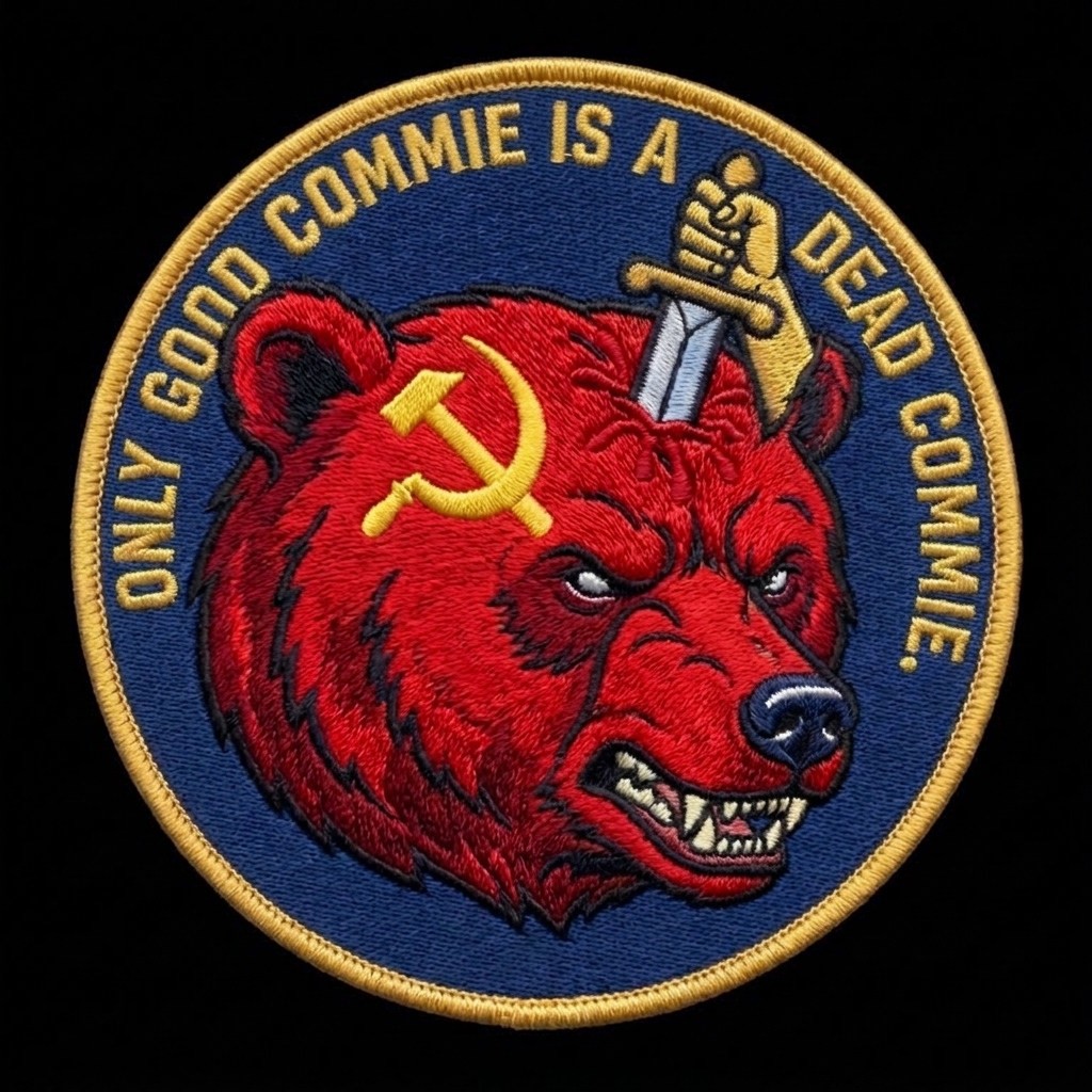 Make Lady Liberty green, and have her robes be the American flag. Make the background whit — custom patch designed with AI