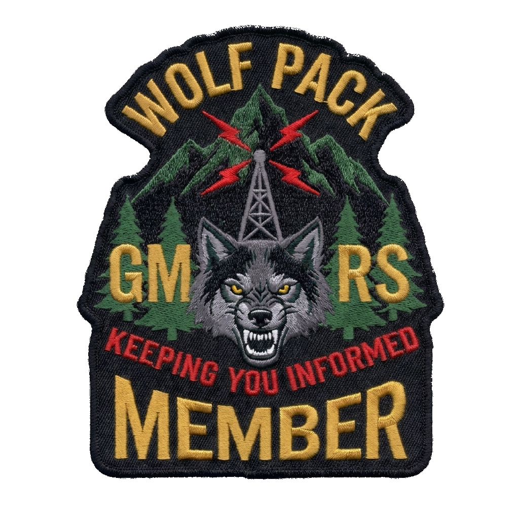Add GM in Gold lettering to the left side of the tower and RS in gold lettering to the rig — custom patch designed with AI