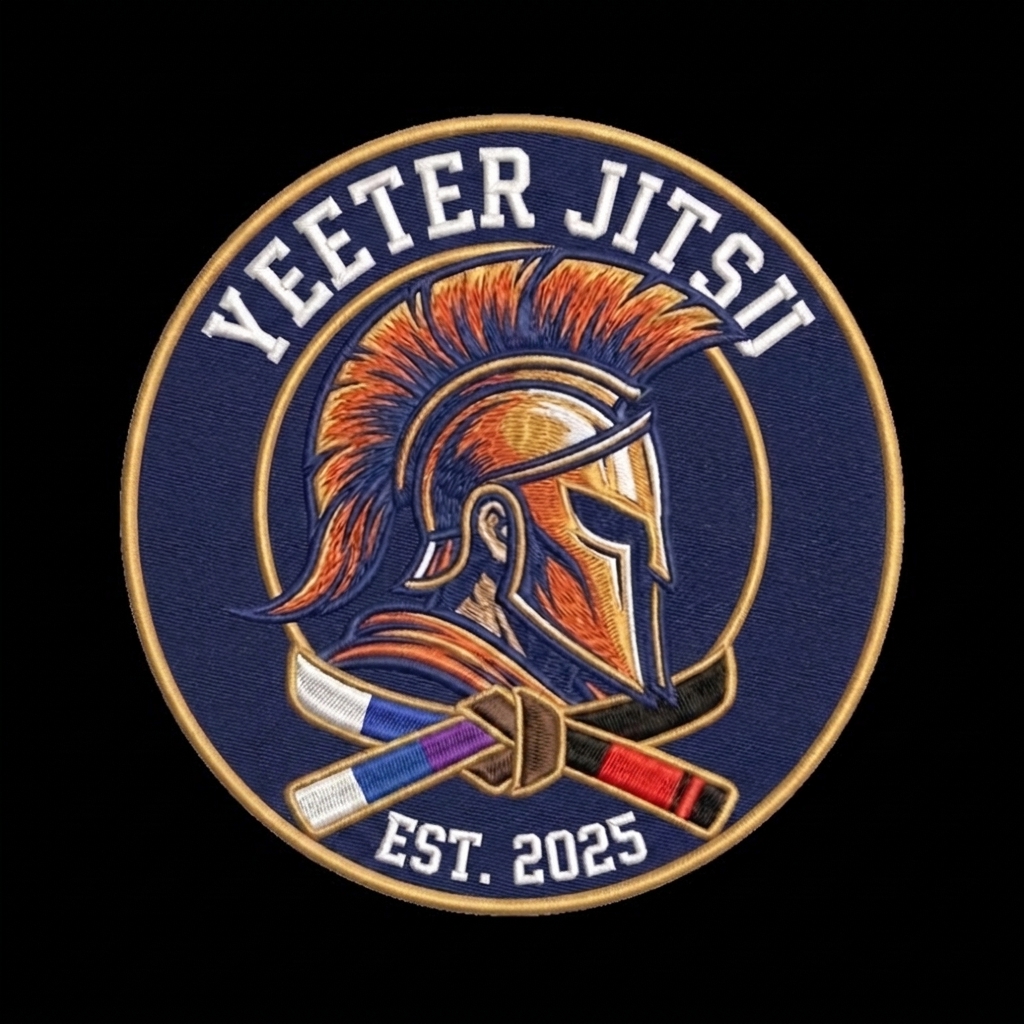 What to design a patch with a dragon blowing blue flames. With a team name YeeterJitsu and — custom patch designed with AI