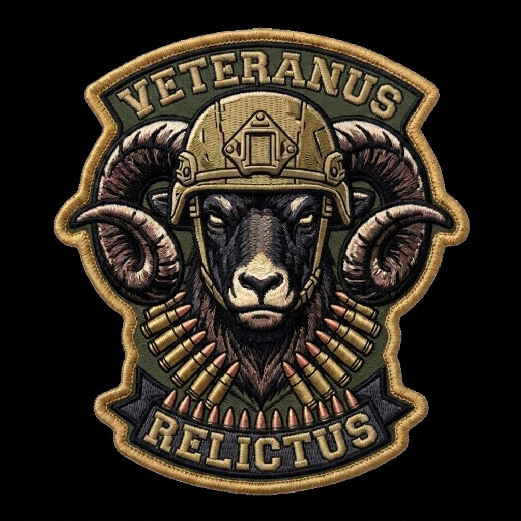 Add lettering top Veteranus and on bottom Relictus — custom patch designed with AI