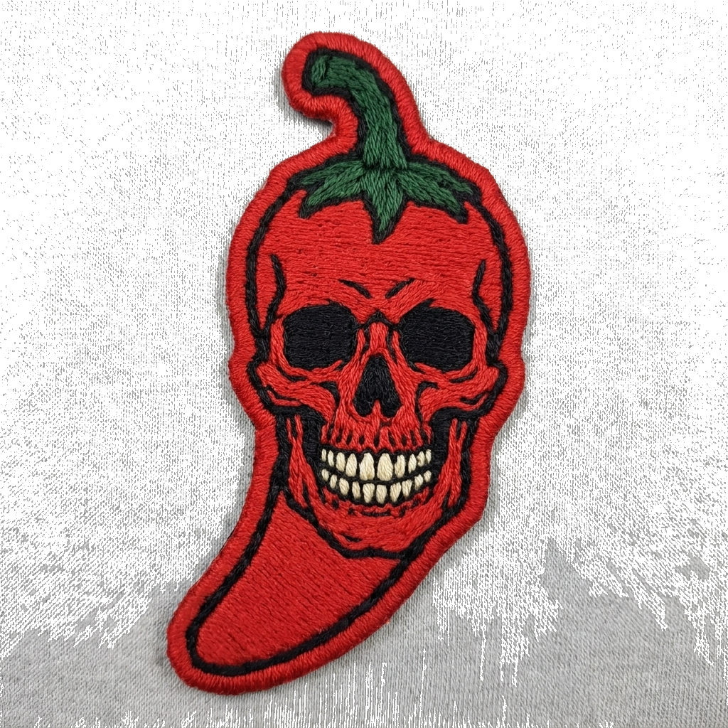 Use that exact peper and shape with skull — custom patch designed with AI