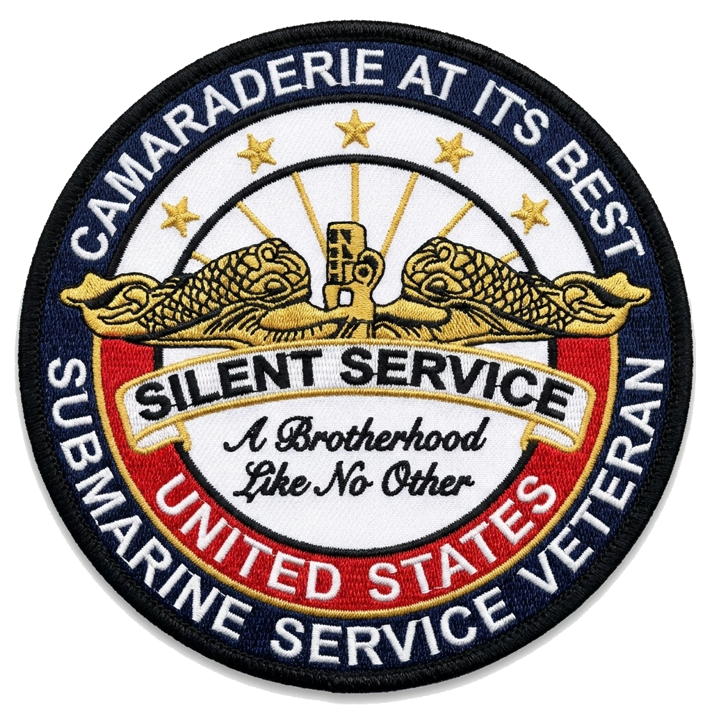 Same image, light blue sky with clouds behind sub, add one more star after submarine text  — custom patch designed with AI